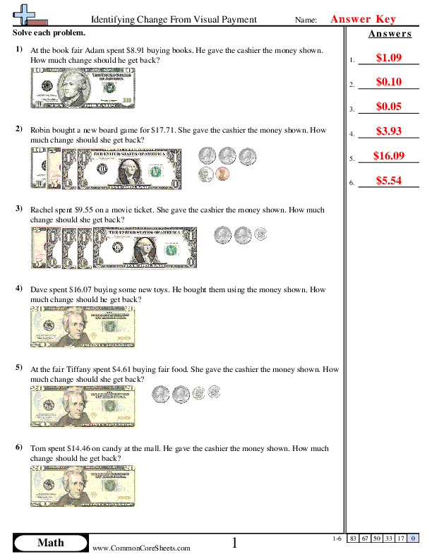  - Identifying Change From Visual Payment worksheet